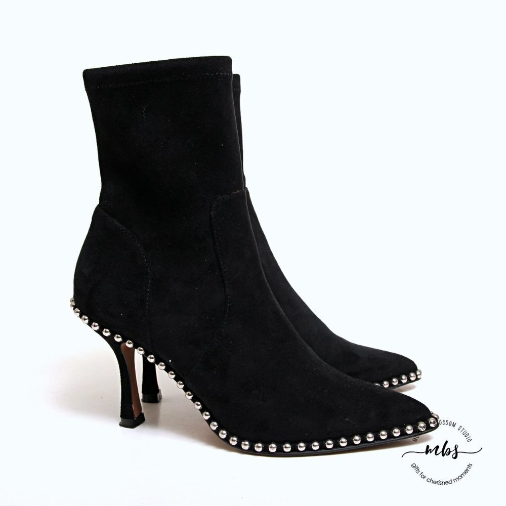 Steven Jemmah Studd Faux Suede Kitty Heel Heeled Ankle Boots Black Women Size 6‎